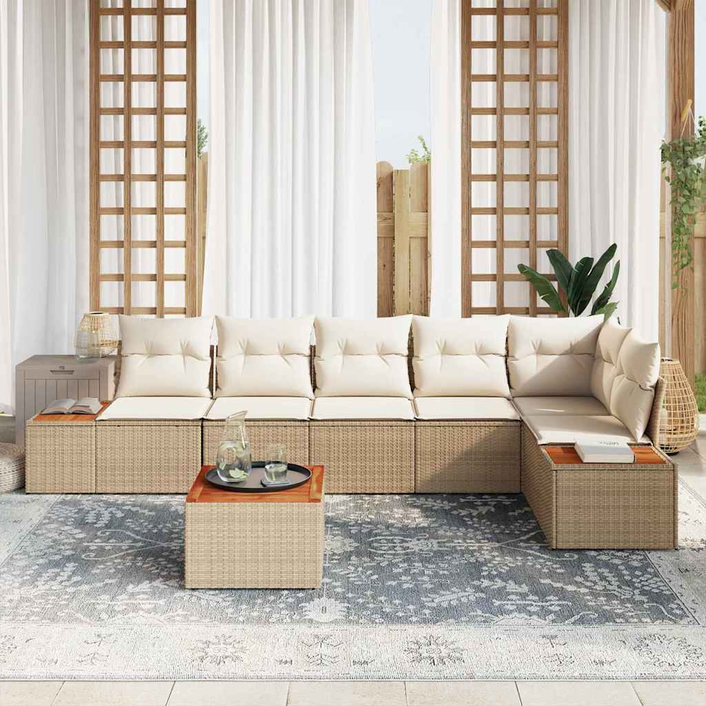 Gartensofa-set mit Kissen 7 pcs Beige Poly Rattan