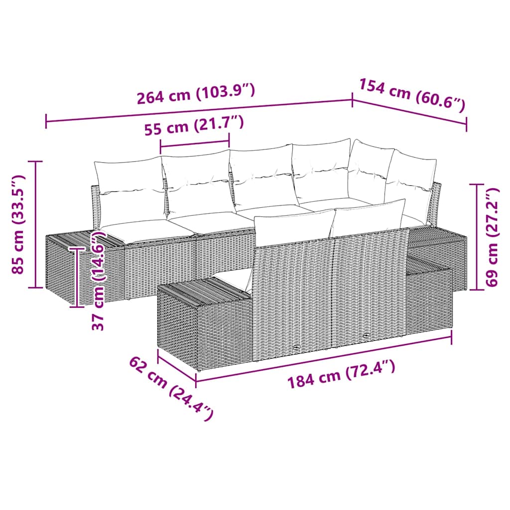 Gartensofa-set mit Kissen 7 pcs Grau Poly-Rattan
