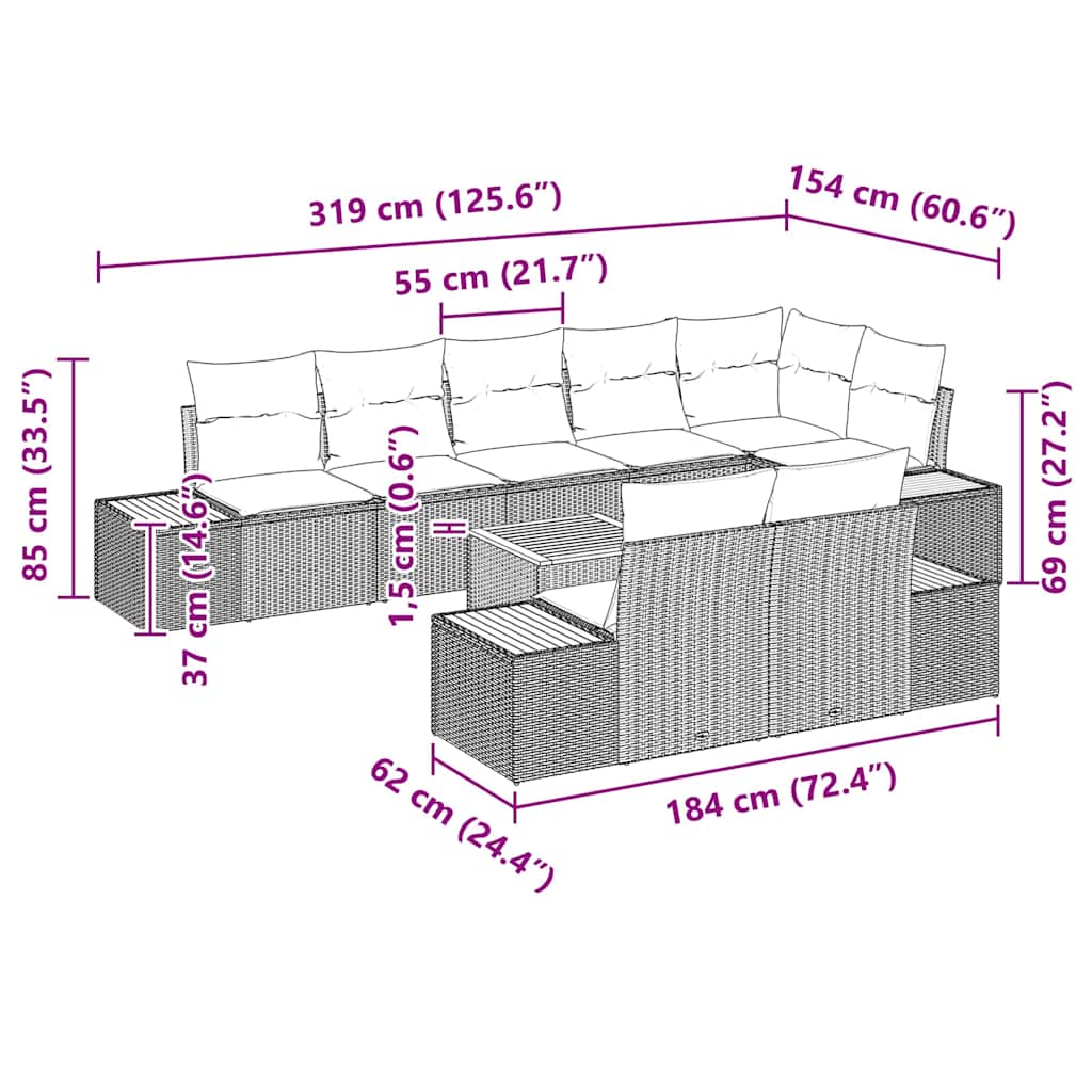 Gartensofa-set mit Kissen 9 pcs Schwarz Poly Rattan