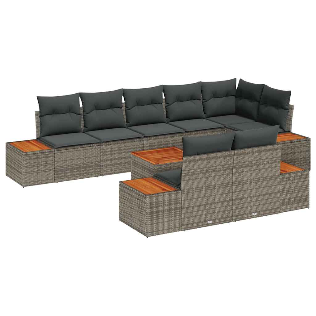 Gartensofa-set mit Kissen 9 pcs Grau Poly Rattan