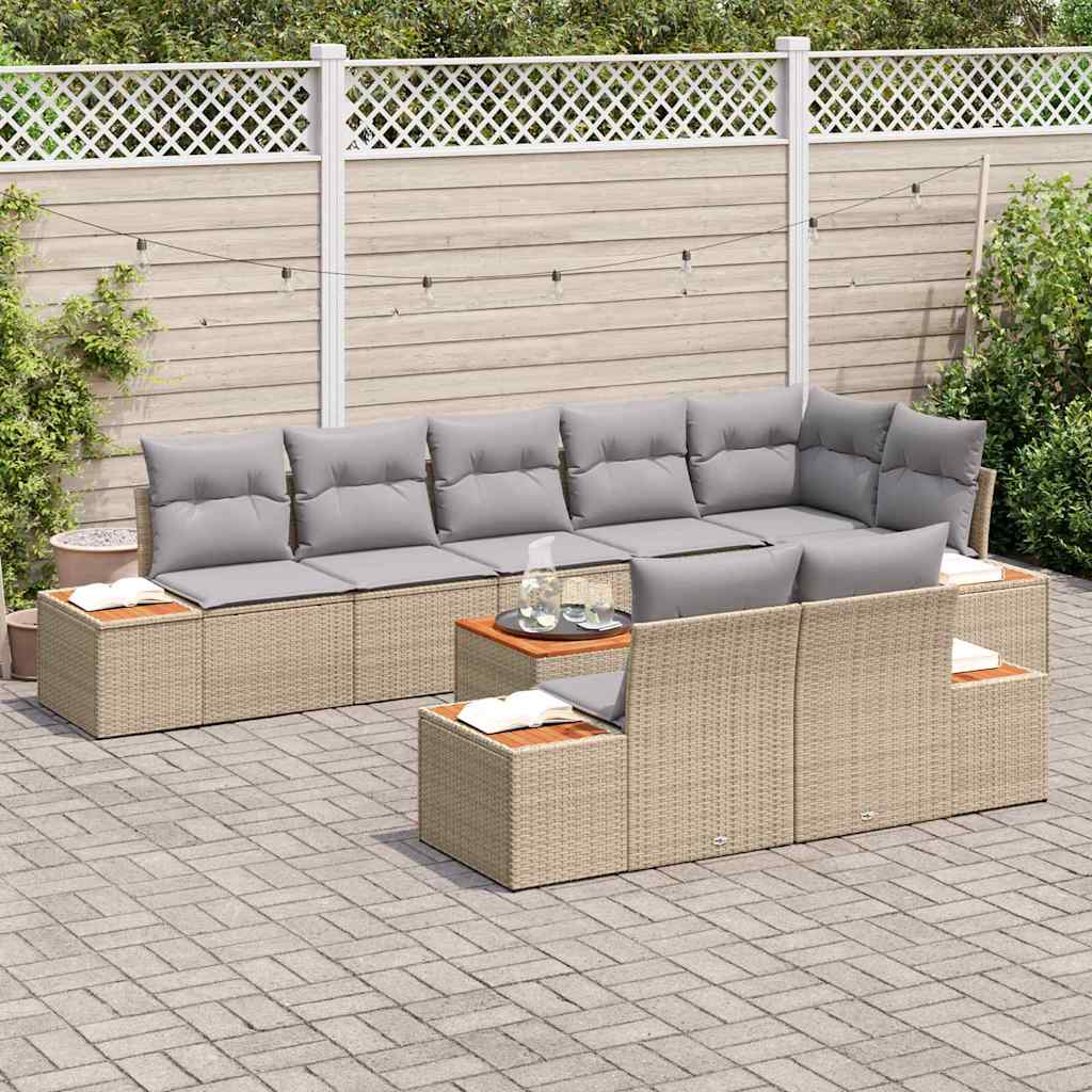 Gartensofa-set mit Kissen 9 pcs Beige Poly Rattan