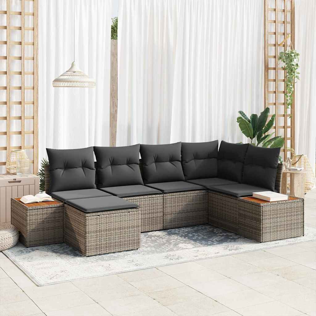 Gartensofa-set mit Kissen 6 pcs Grau Poly-Rattan