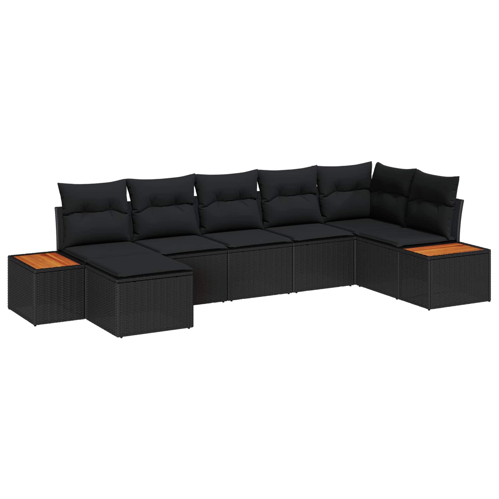 Gartensofa-set mit Kissen 7 pcs Schwarz Poly Rattan