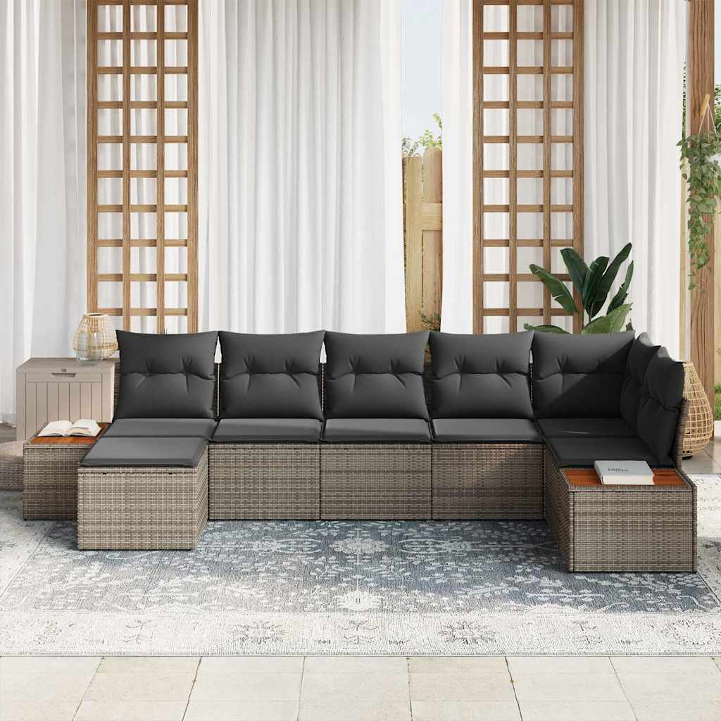 Gartensofa-set mit Kissen 7 pcs Grau Poly-Rattan