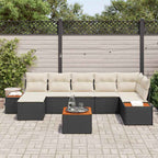 Gartensofa-set mit Kissen 8 pcs Schwarz Poly Rattan