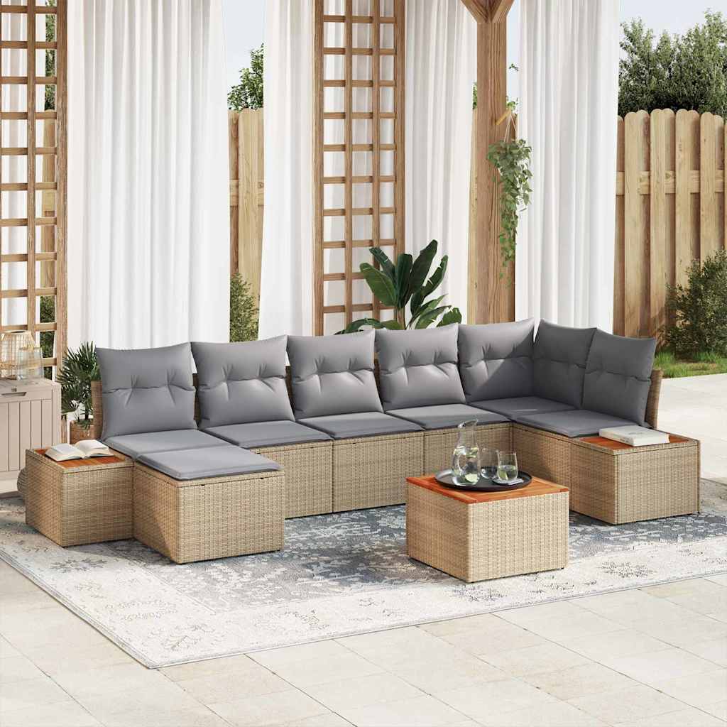 Gartensofa-set mit Kissen 8 pcs Beige Poly Rattan