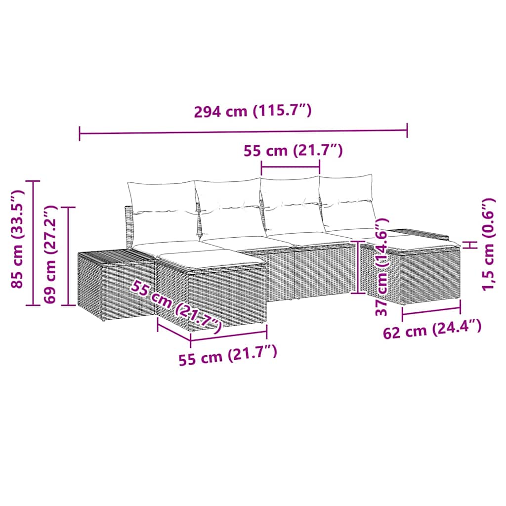 Gartensofa-set mit Kissen 6 pcs Grau Poly-Rattan