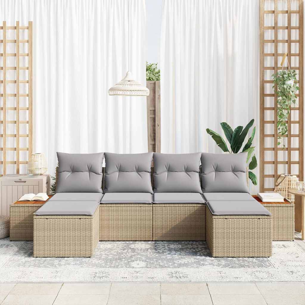Gartensofa-set mit Kissen 6 pcs Beige Poly-Rattan