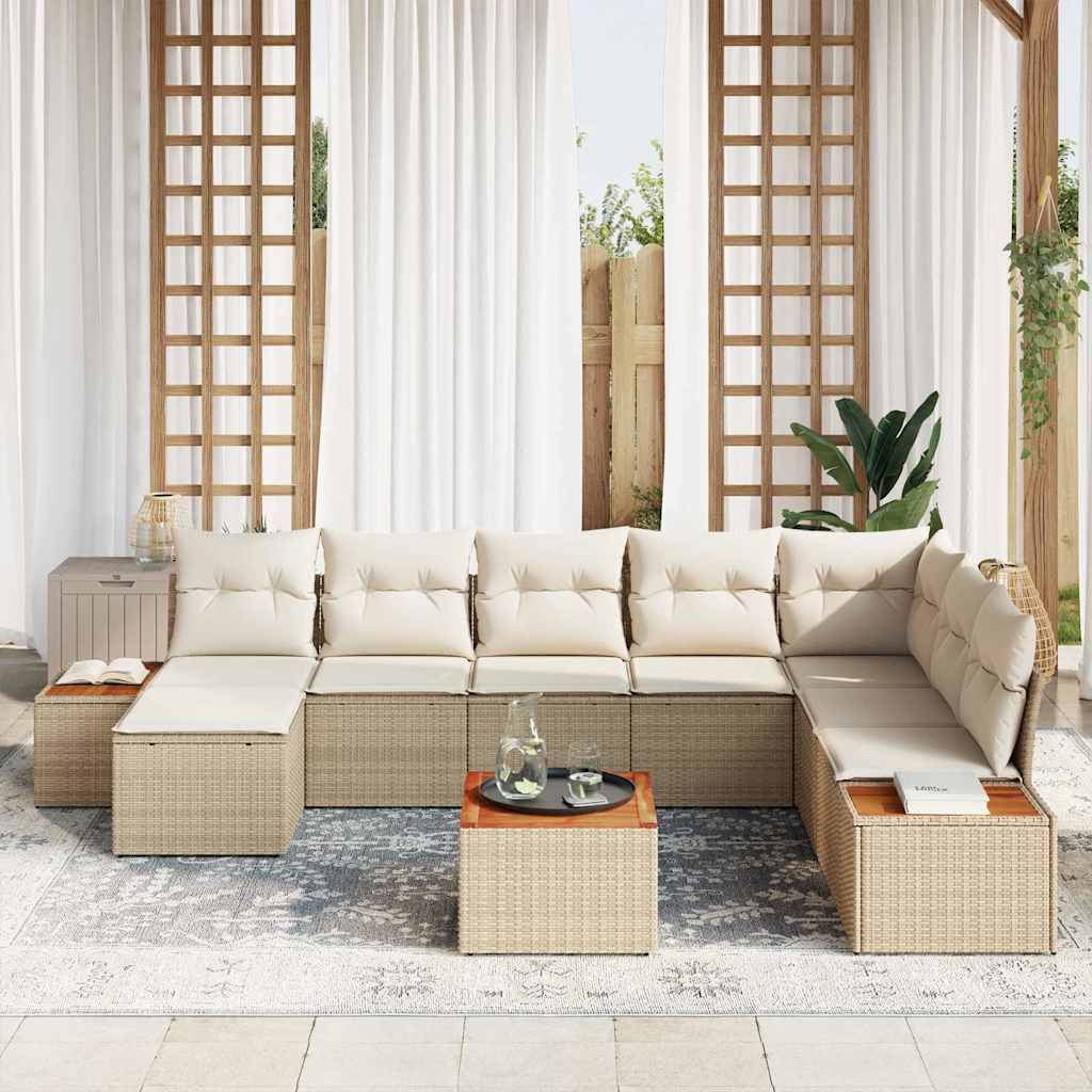 Gartensofa-set mit Kissen 9 pcs Beige Poly Rattan