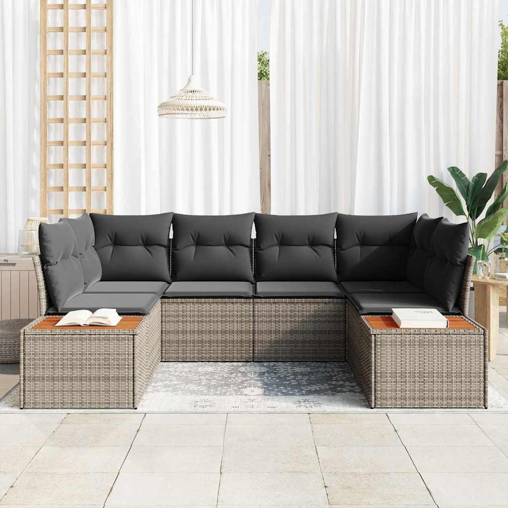 Gartensofa-set mit Kissen 6 pcs Grau Poly-Rattan