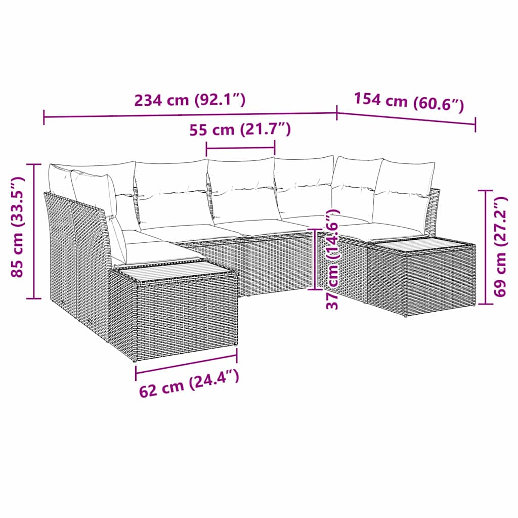 Gartensofa-set mit Kissen 6 pcs Beige Poly-Rattan