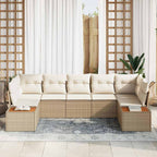 Gartensofa-set mit Kissen 7 pcs Beige Poly-Rattan