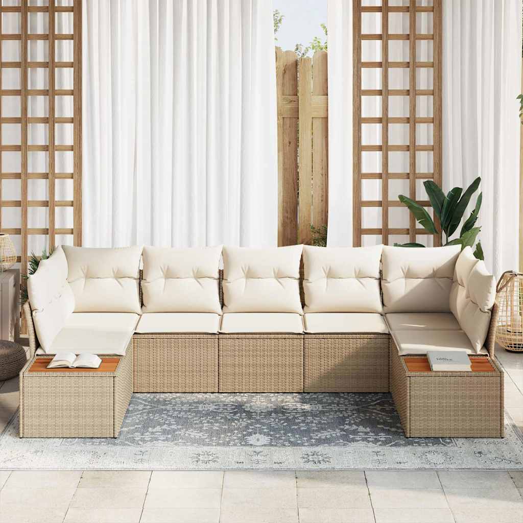 Gartensofa-set mit Kissen 7 pcs Beige Poly-Rattan