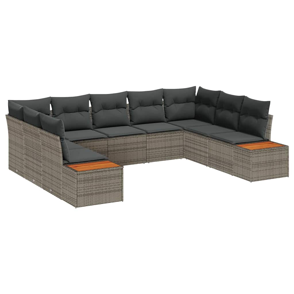 Gartensofa-set mit Kissen 9 pcs Grau Poly Rattan