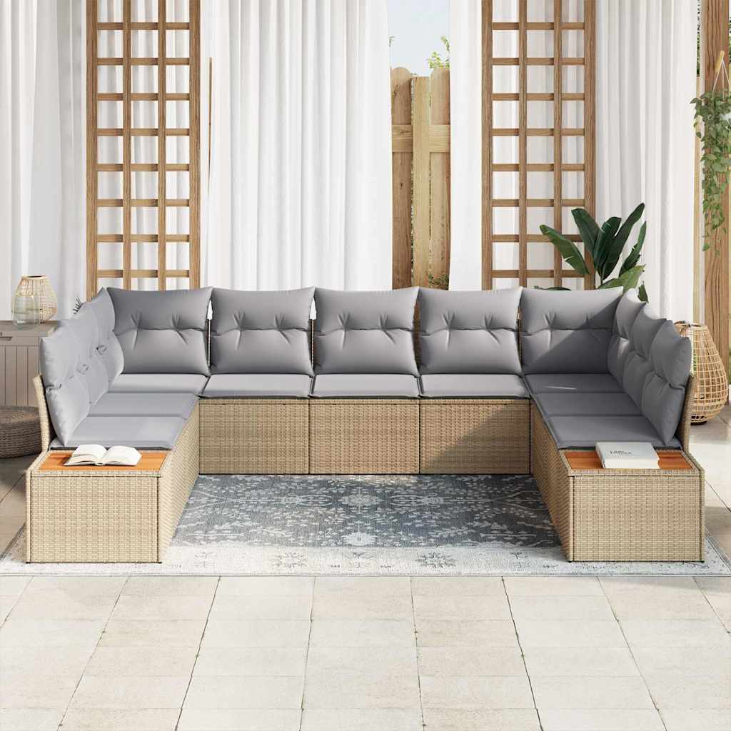 Gartensofa-set mit Kissen 9 pcs Beige Poly Rattan