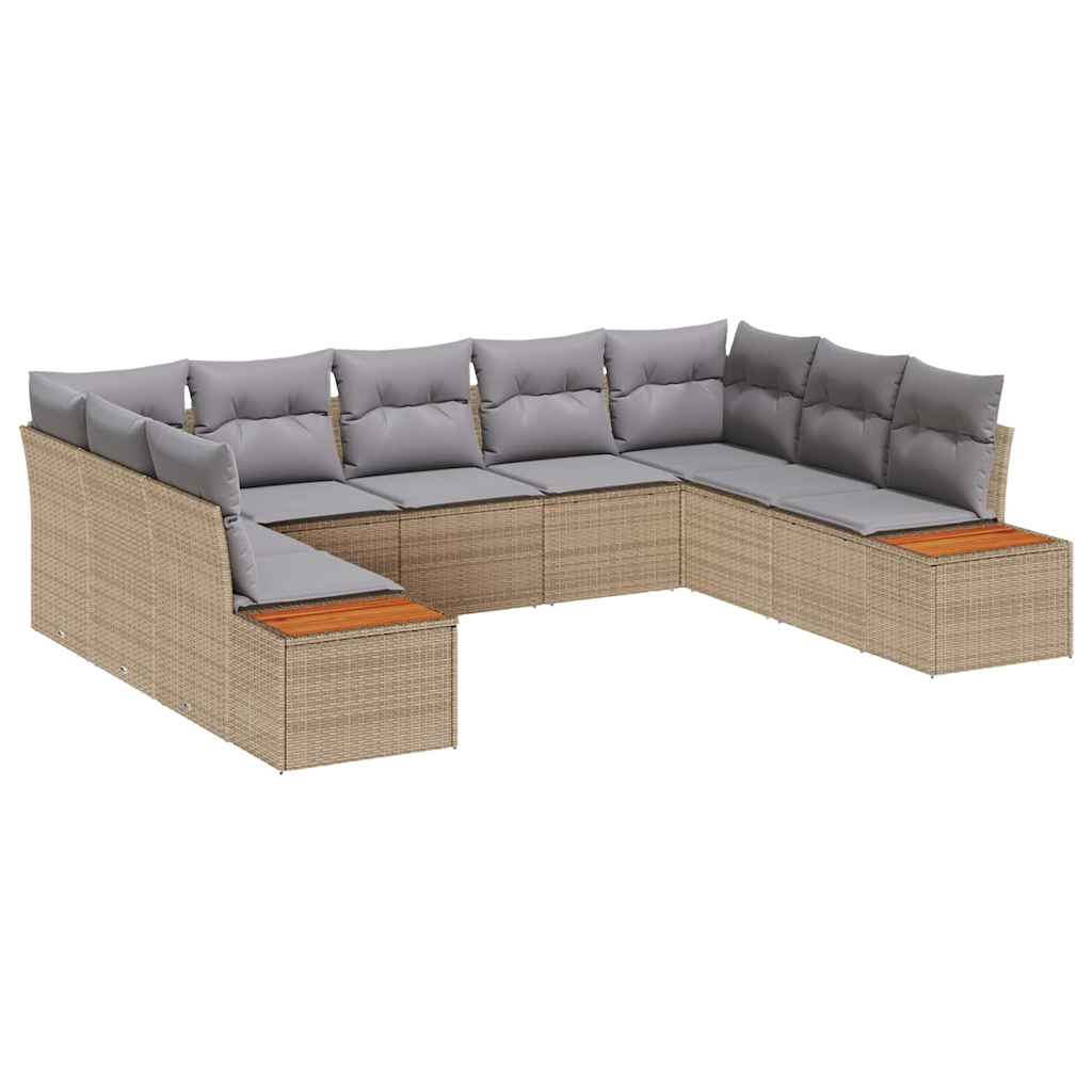 Gartensofa-set mit Kissen 9 pcs Beige Poly Rattan
