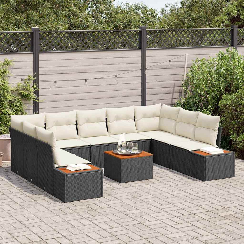 Gartensofa-set mit Kissen 10 pcs Schwarz Poly Rattan