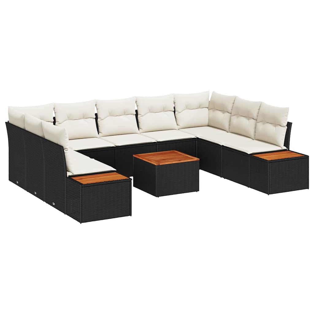 Gartensofa-set mit Kissen 10 pcs Schwarz Poly Rattan