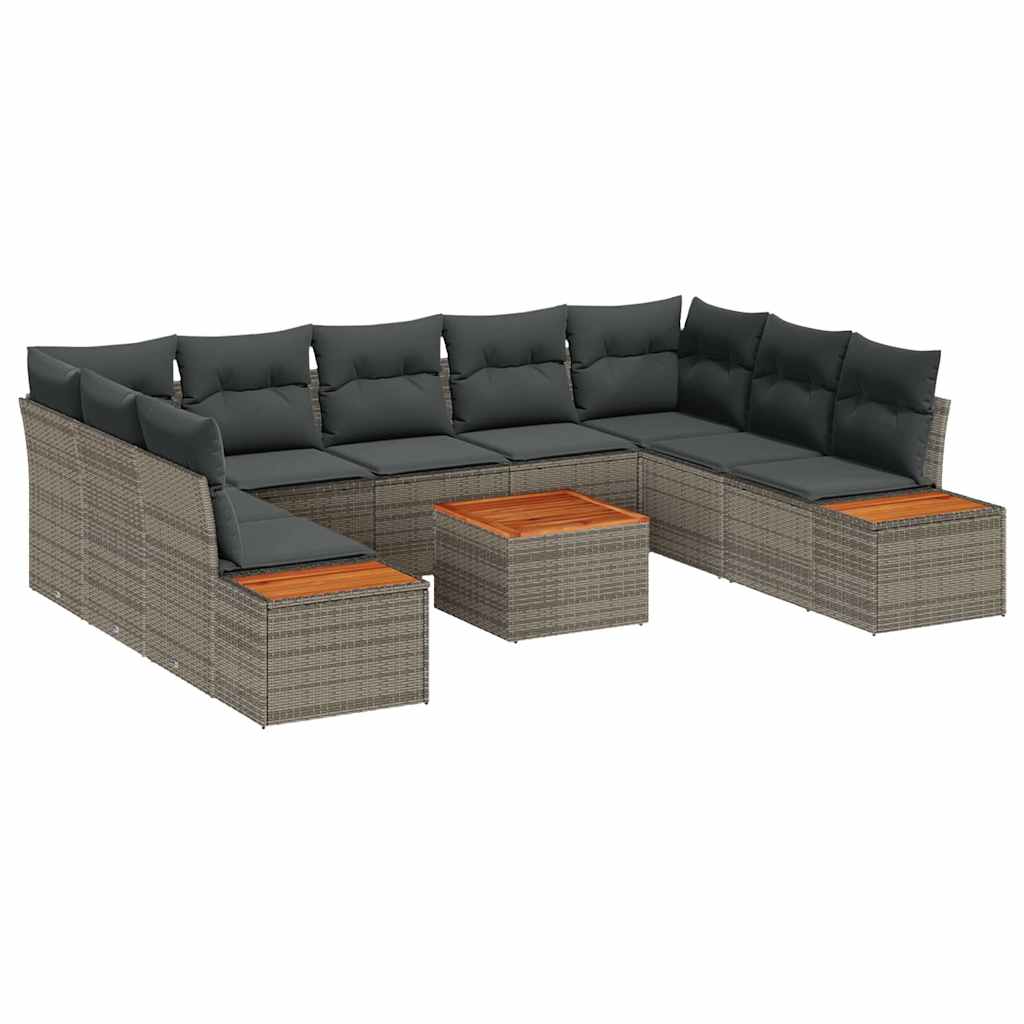 Gartensofa-set mit Kissen 10 pcs Grau Poly Rattan