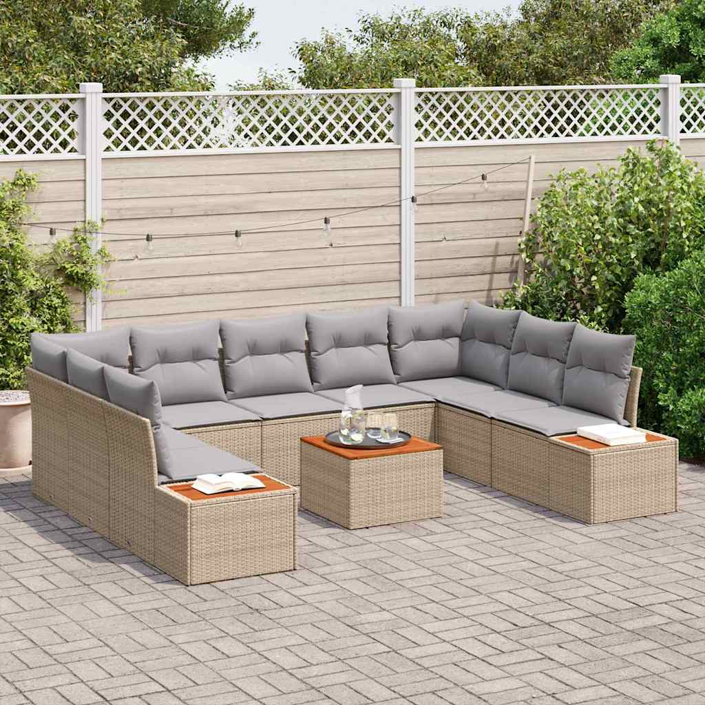 Gartensofa-set mit Kissen 10 pcs Beige Poly Rattan