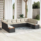 Gartensofa-set mit Kissen 10 pcs Schwarz Poly Rattan