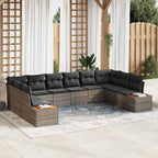 Gartensofa-set mit Kissen 10 pcs Grau Poly Rattan