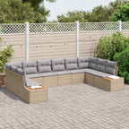 Gartensofa-set mit Kissen 10 pcs Beige Poly Rattan
