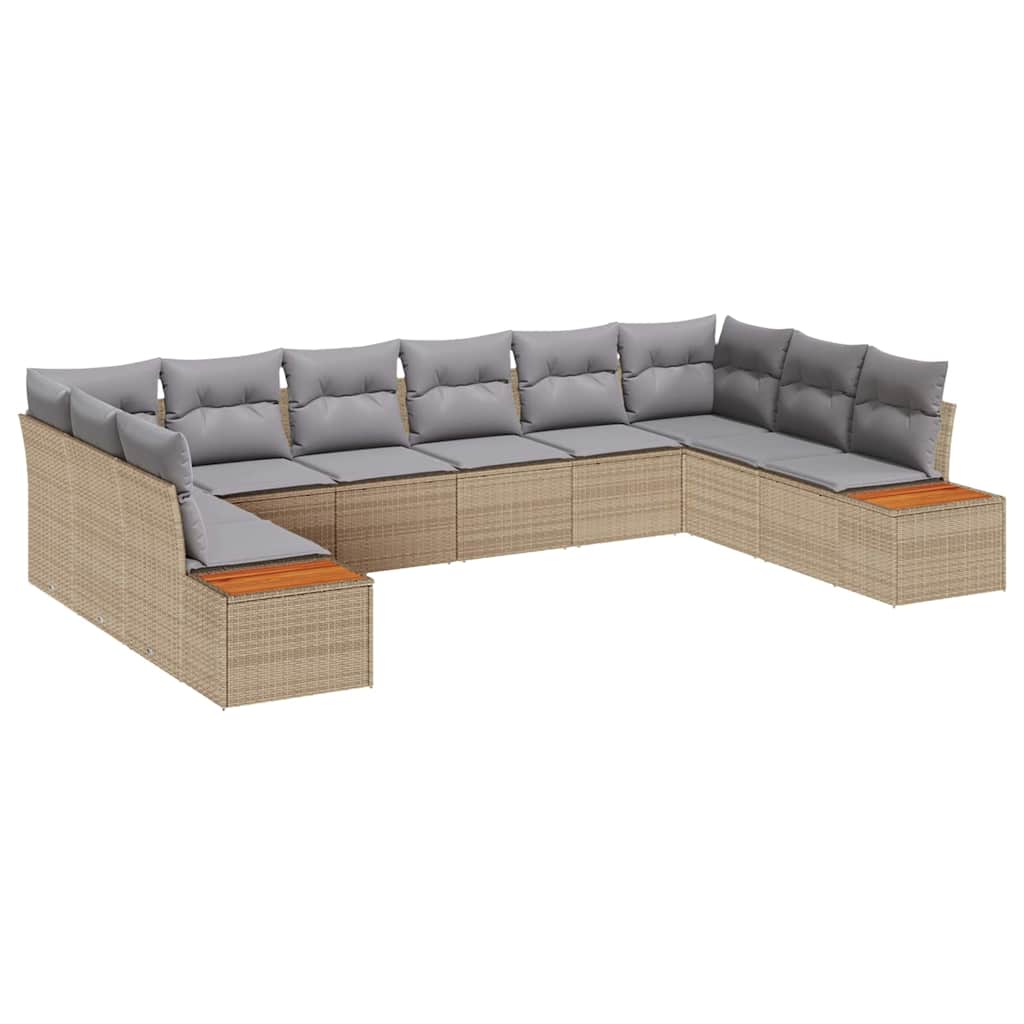 Gartensofa-set mit Kissen 10 pcs Beige Poly Rattan