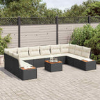 Gartensofa-set mit Kissen 11 pcs Schwarz Poly Rattan