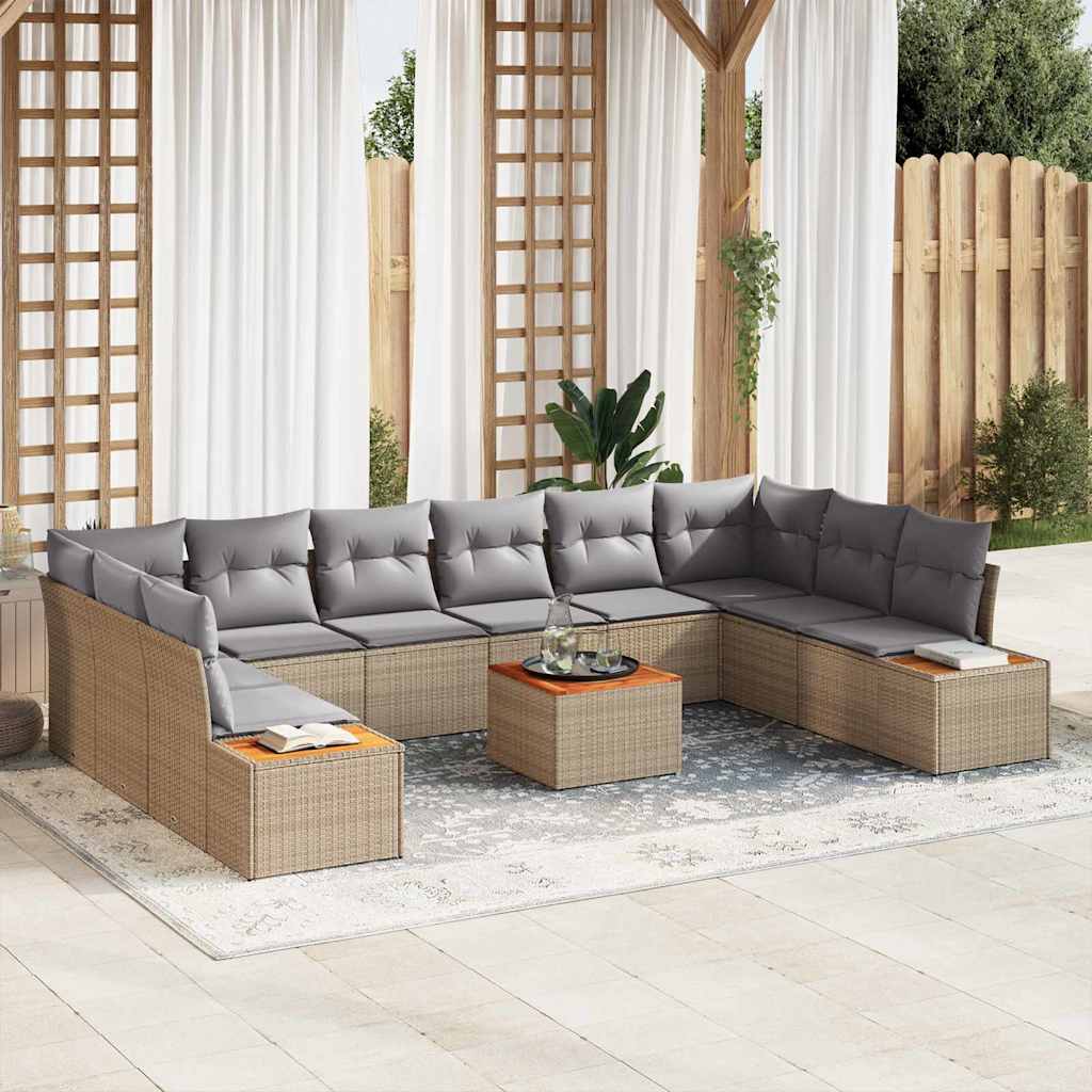 Gartensofa-set mit Kissen 11 pcs Beige Poly Rattan
