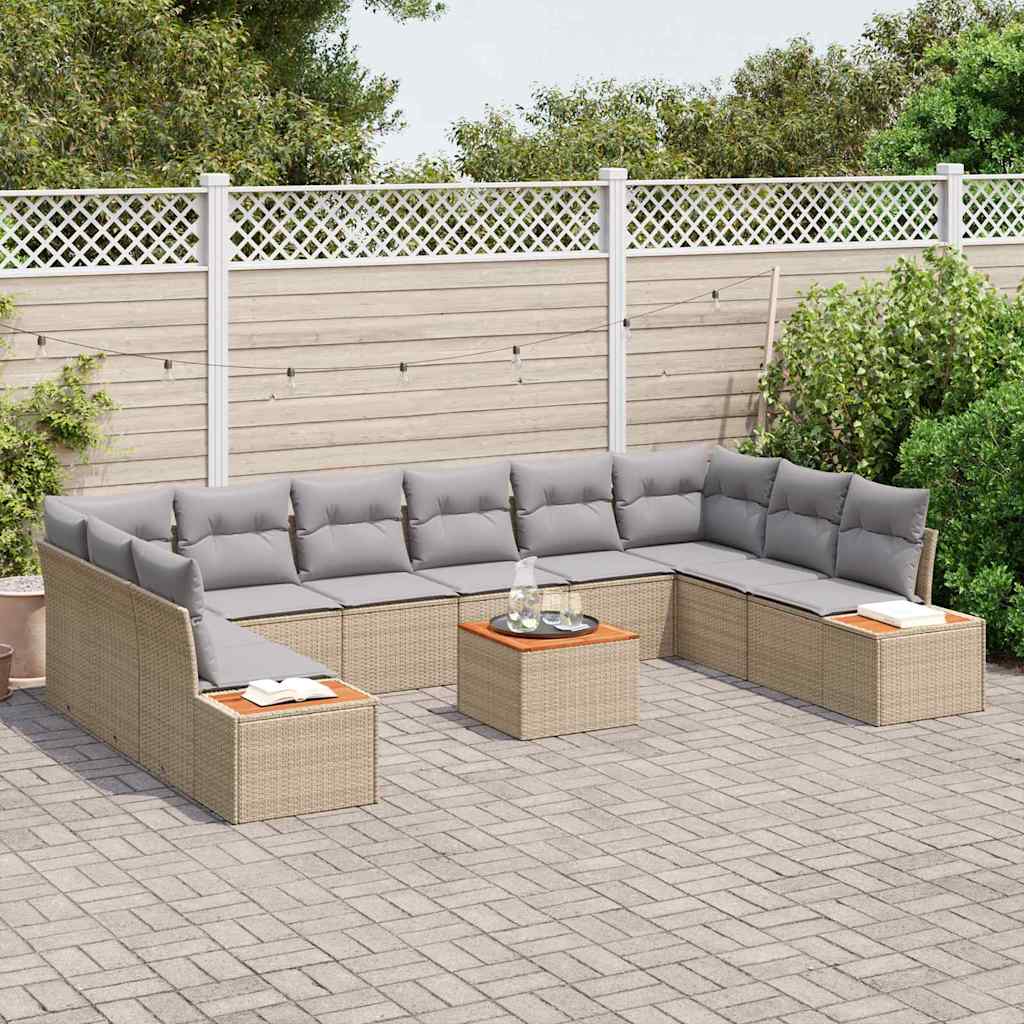 Gartensofa-set mit Kissen 11 pcs Beige Poly Rattan