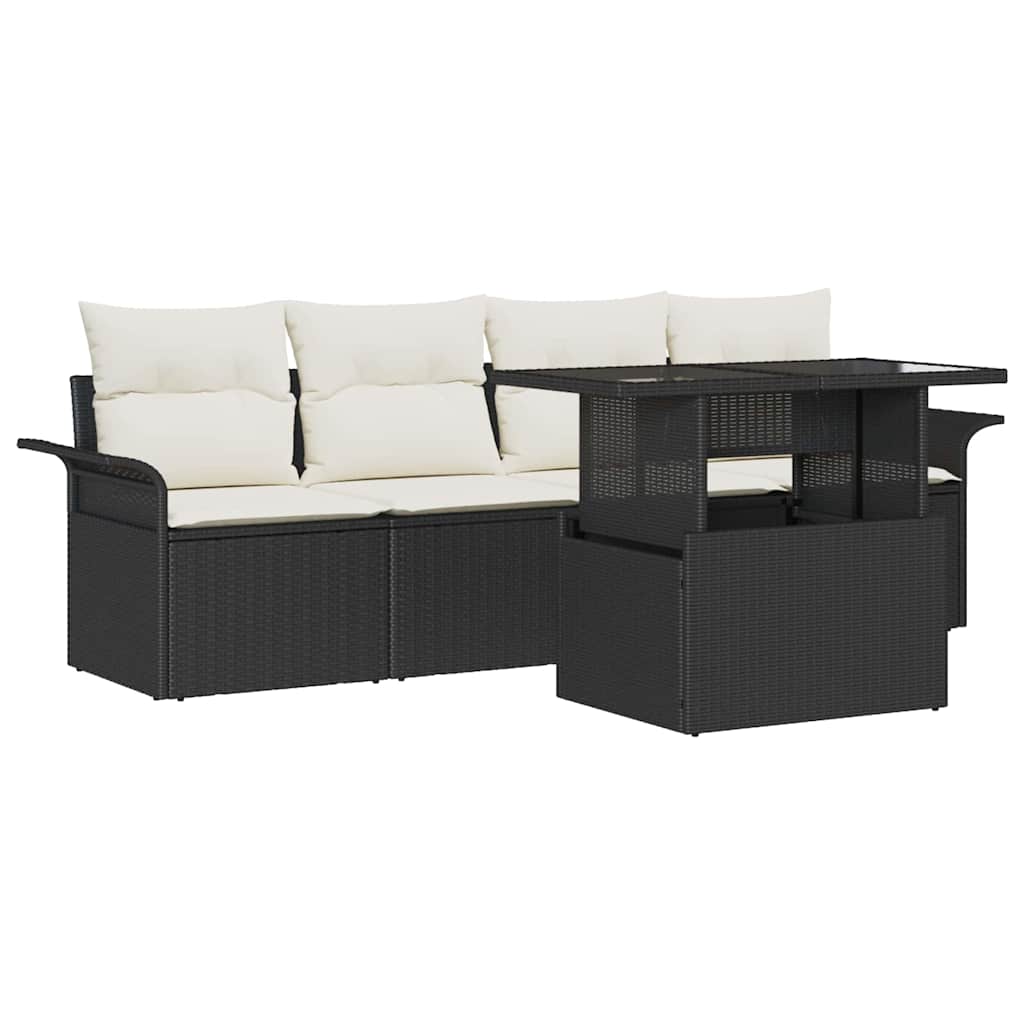 Gartensofa-set mit Kissen 5 pcs Schwarz Poly-Rattan
