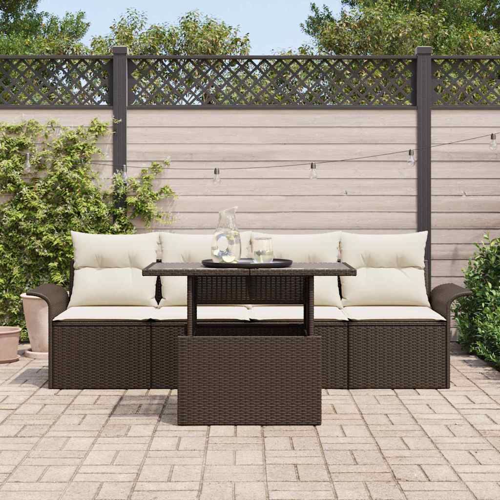 Gartensofa-set mit Kissen 5 pcs Braun Poly-Rattan