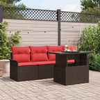 Gartensofa-set mit Kissen 5 pcs Braun Poly-Rattan