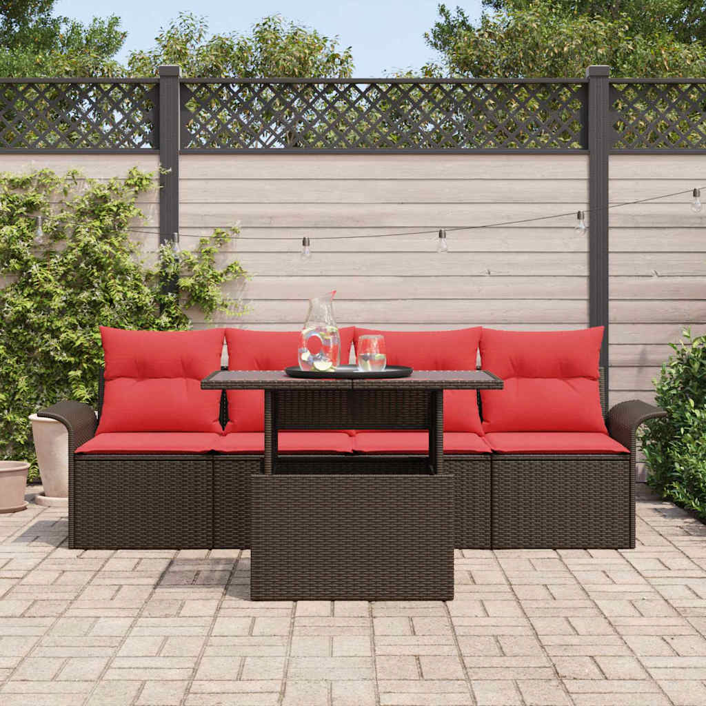 Gartensofa-set mit Kissen 5 pcs Braun Poly-Rattan