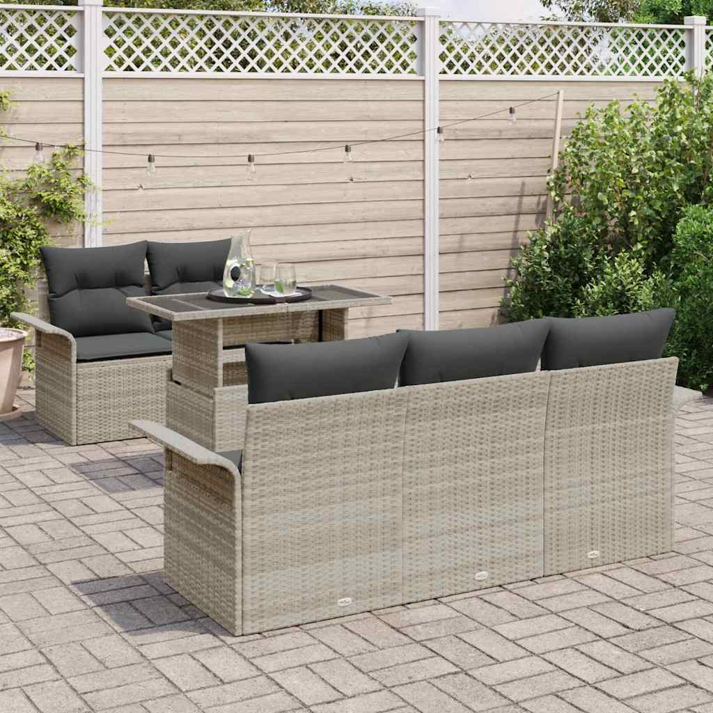 Gartensofa-set mit Kissen 6 pcs Hellgrau Poly-Rattan