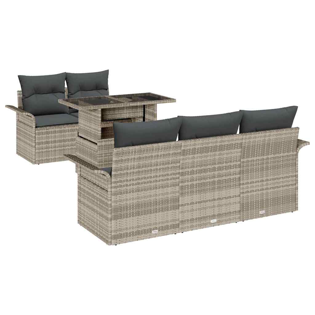 Gartensofa-set mit Kissen 6 pcs Hellgrau Poly-Rattan