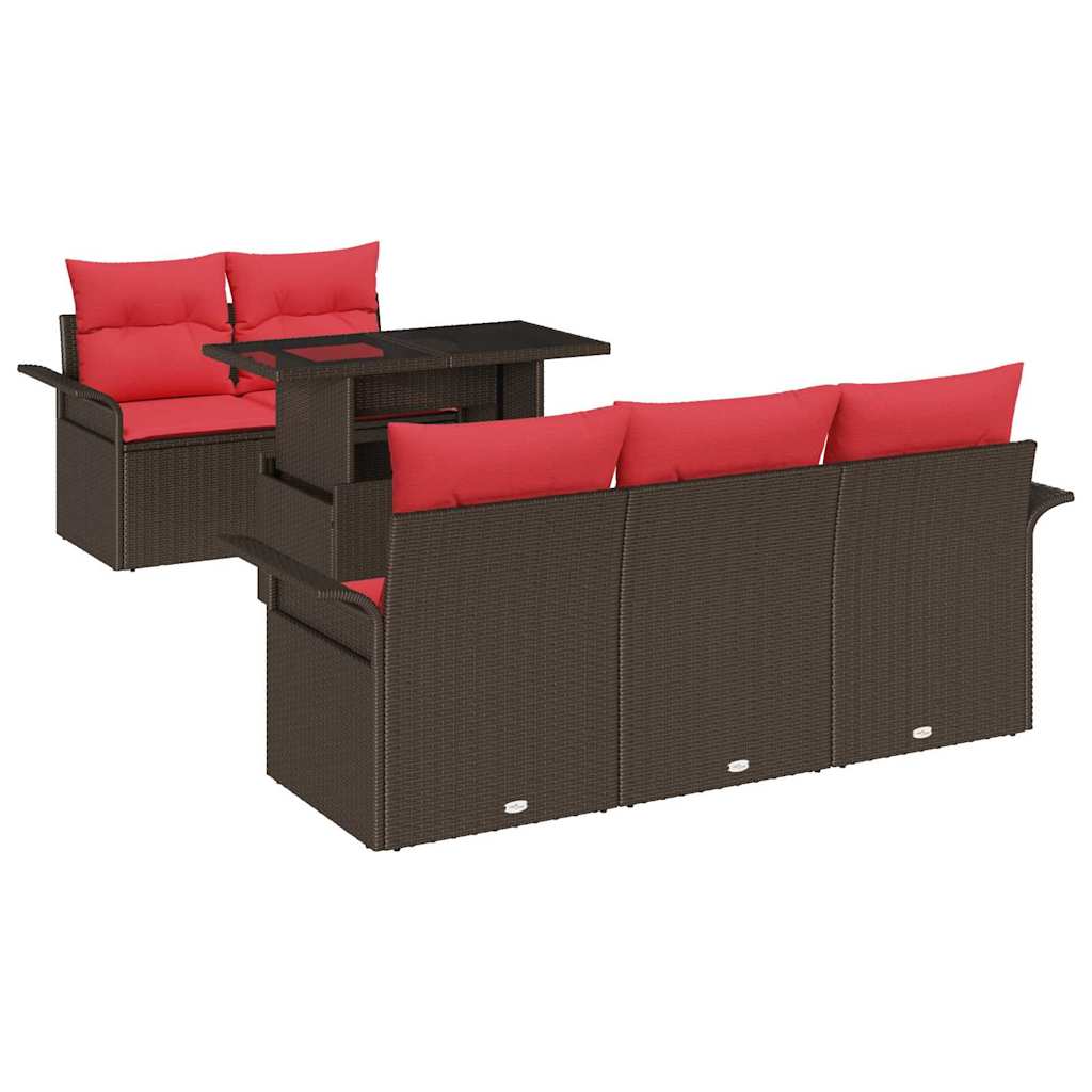 Gartensofa-set mit Kissen 6 pcs Braun Poly-Rattan