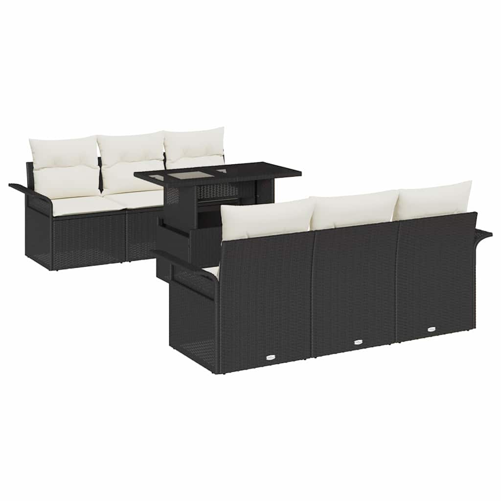 Gartensofa-set mit Kissen 7 pcs Schwarz Poly-Rattan