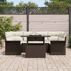 Garten-Sofa-Set mit Kissen 7 pcs Braun Poly-Rattan