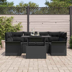 Garten-Sofa-Set mit Kissen 7 pcs Schwarz Poly Rattan
