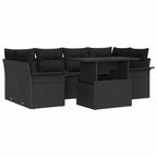 Garten-Sofa-Set mit Kissen 7 pcs Schwarz Poly Rattan