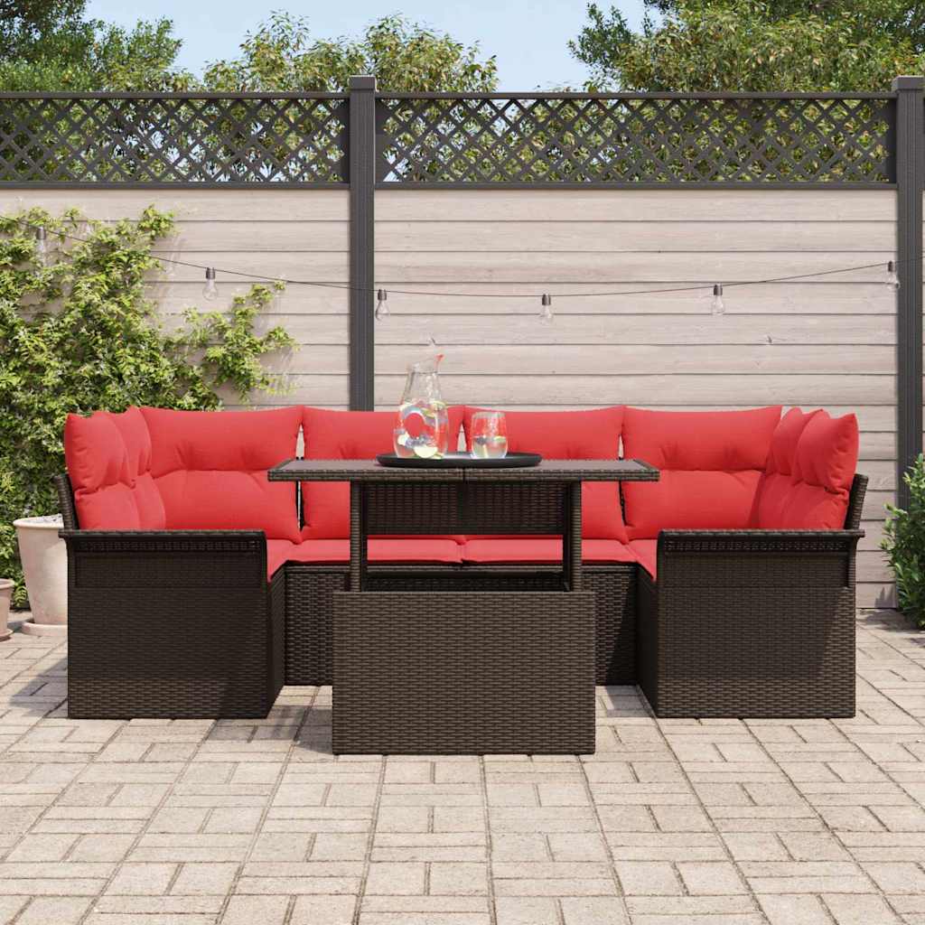 Gartensofa-set mit Kissen 7 pcs Braun Poly-Rattan