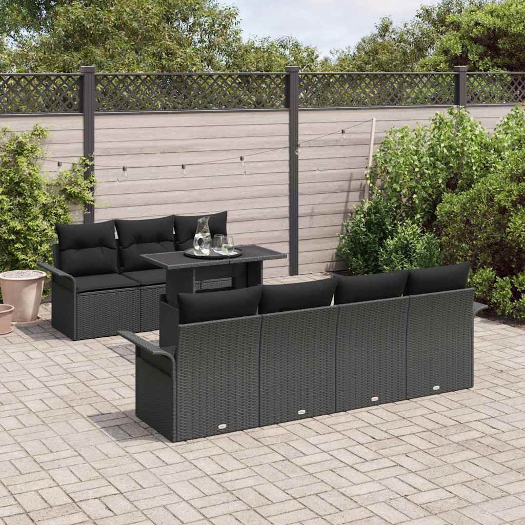 Gartensofa-set mit Kissen 8 pcs Schwarz Poly-Rattan