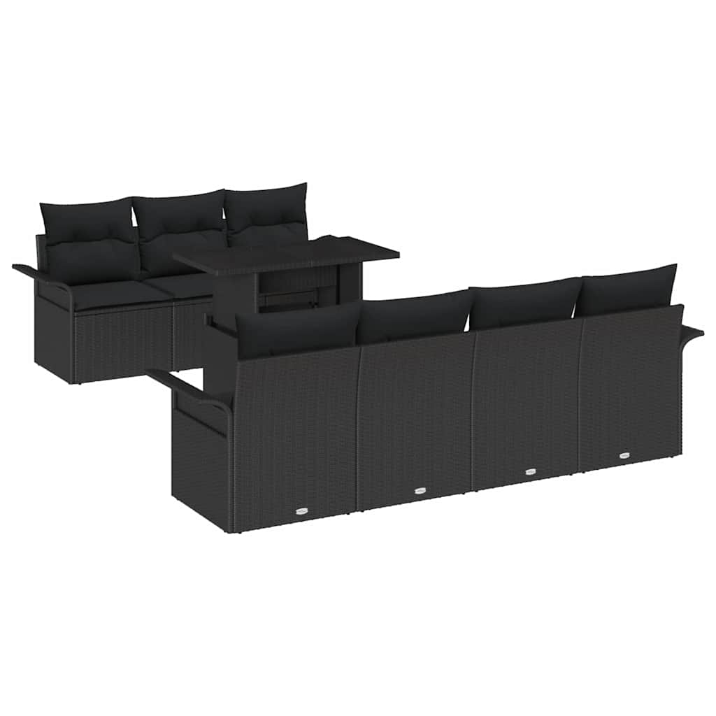 Gartensofa-set mit Kissen 8 pcs Schwarz Poly-Rattan