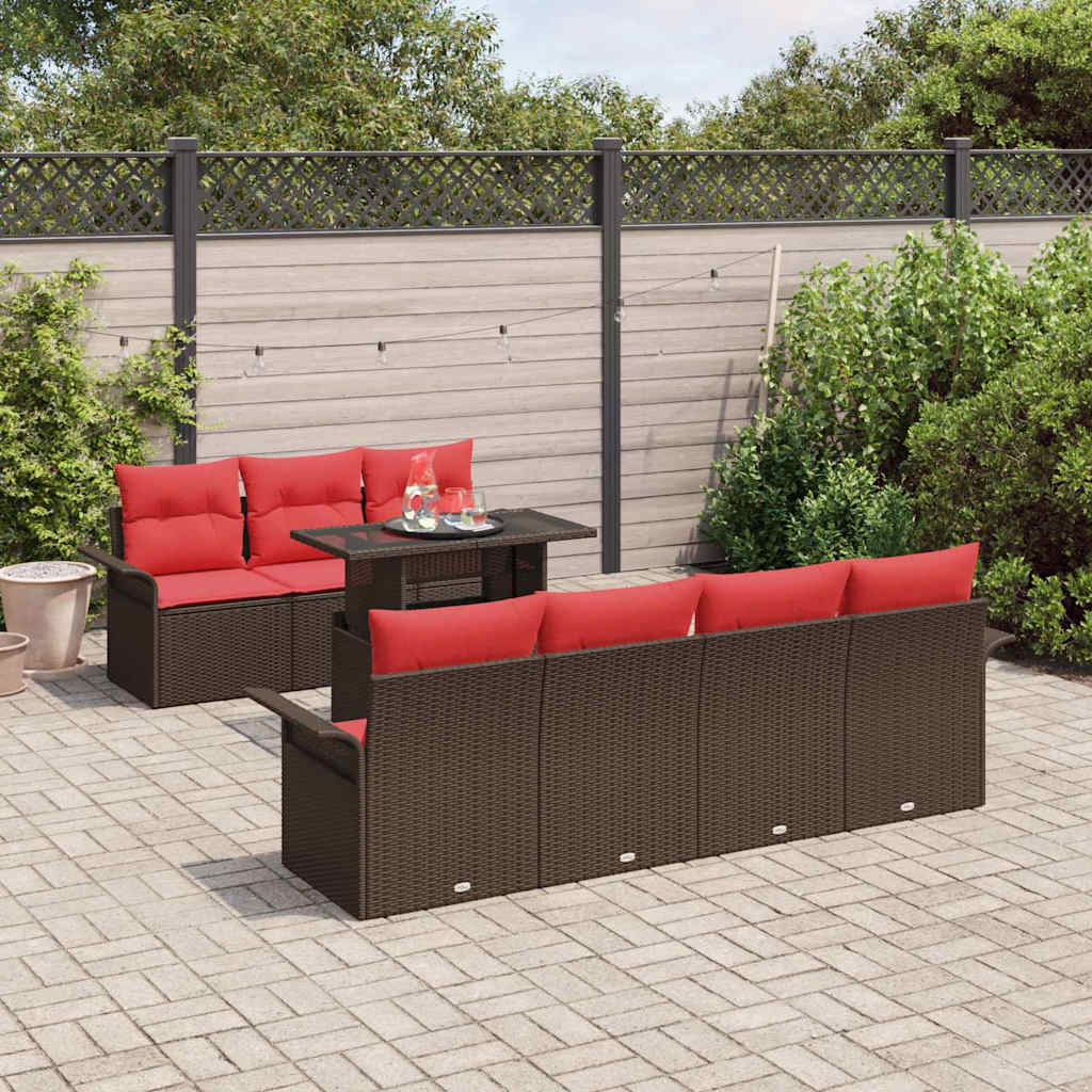 Gartensofa-set mit Kissen 8 pcs Braun Poly-Rattan