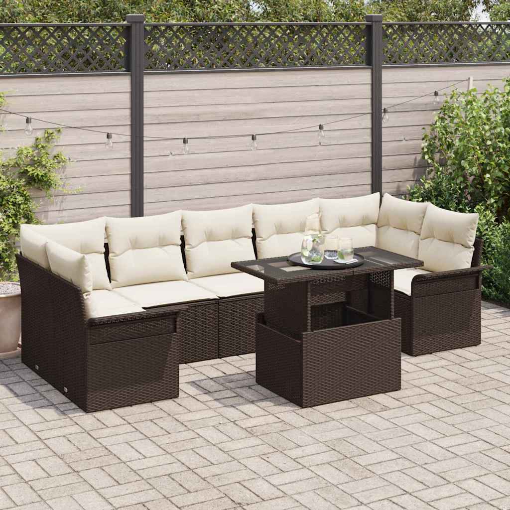 Gartensofa-set mit Kissen 8 pcs Braun Poly-Rattan