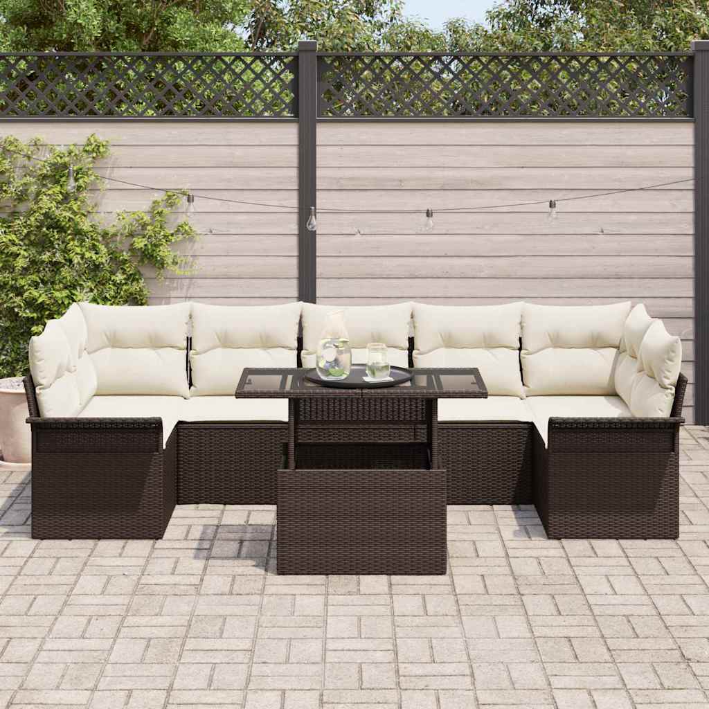 Gartensofa-set mit Kissen 8 pcs Braun Poly-Rattan