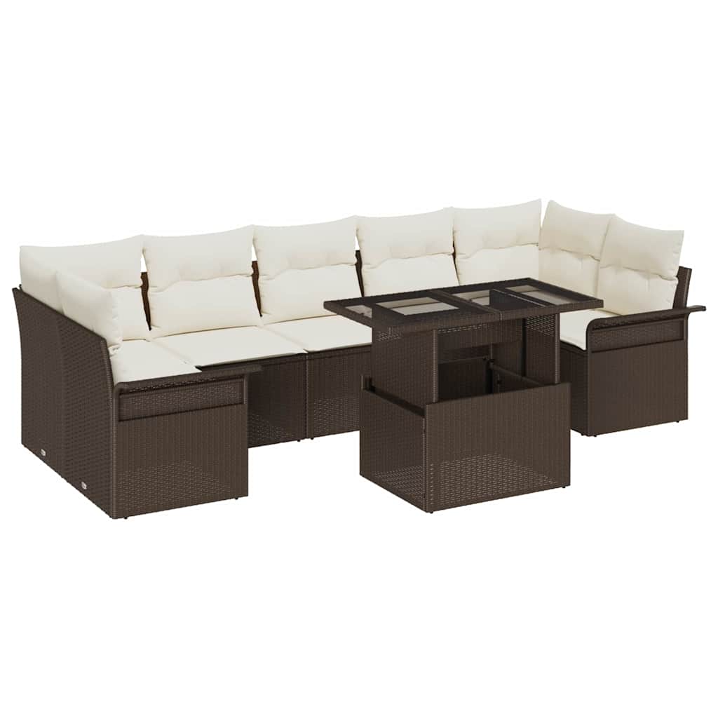 Gartensofa-set mit Kissen 8 pcs Braun Poly-Rattan