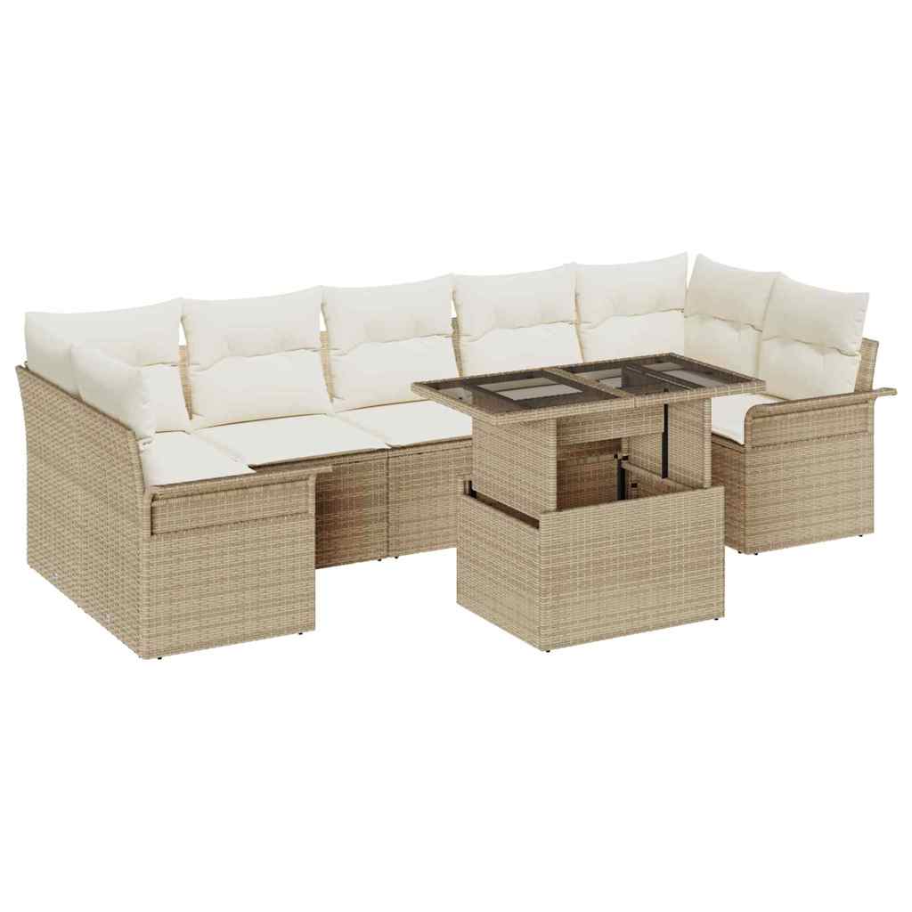 Gartensofa-set mit Kissen 8 pcs Beige Poly-Rattan